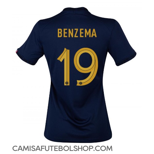 Camisa de time de futebol França Karim Benzema #19 Replicas 1º Equipamento Feminina Mundo 2022 Manga Curta